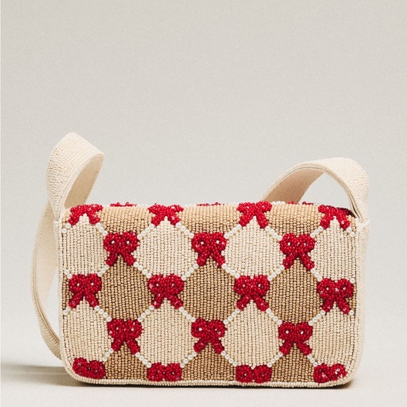 NWT ANTHROPOLOGIE The Fiona Beaded Bag in Winter Icon Checkered Bow - Picture 2 of 8